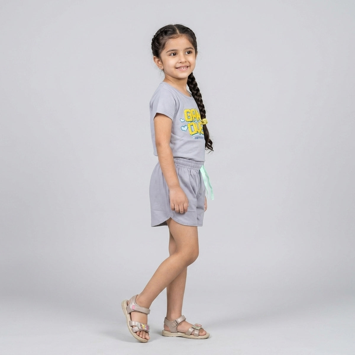 Kids Game Over Graphic Print T-Shirt with Drawstring Shorts Set