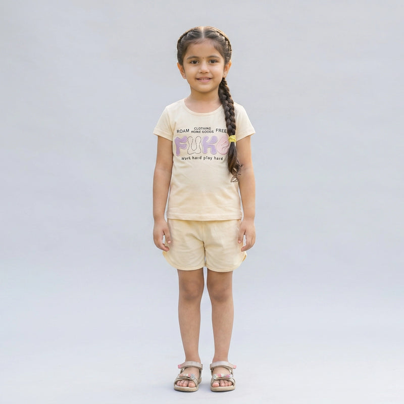 Girls Printed Co-Ord Set – Casual T-Shirt & Shorts Summer Outfit for Kids