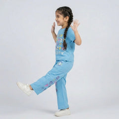 Girls Snoopy Printed Co-Ord Set – Beige Graphic T-Shirt & Wide Leg Pants for Kids
