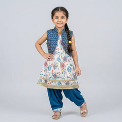 Girls Printed long blue and pink ethnic dress – Stylish Summer Casual dress Outfit for Kids