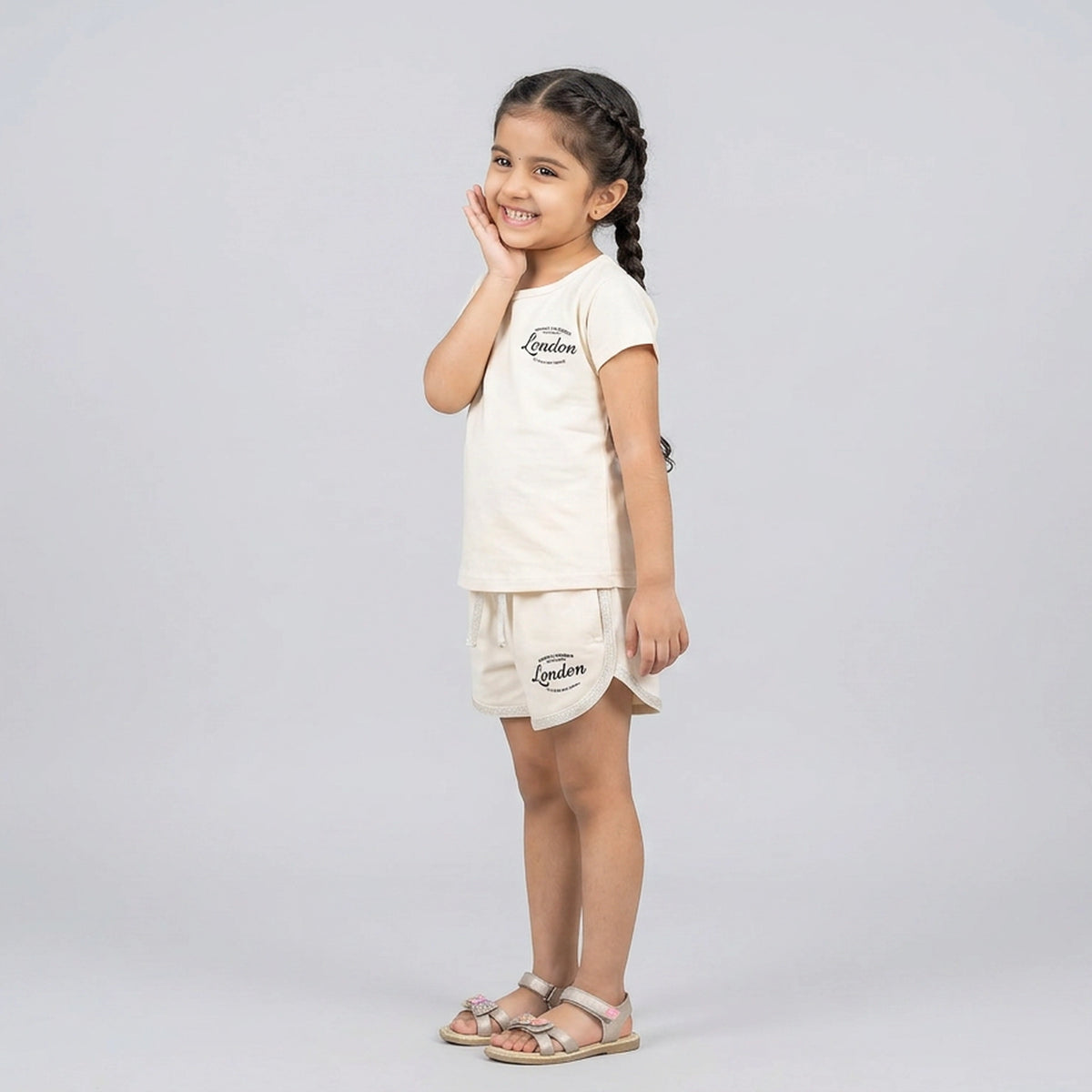 Kids Black London Print Cotton T-Shirt with Drawstring Shorts Set