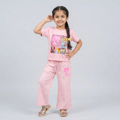 Girls Barbie Co-Ord Set – Stylish Graphic T-Shirt & Flared Pants Outfit for Kids