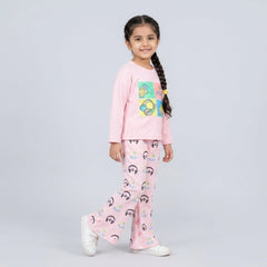Girls Graphic Co-Ord Set – Cute Printed Sweatshirt & Flared Pants Outfit for Kids