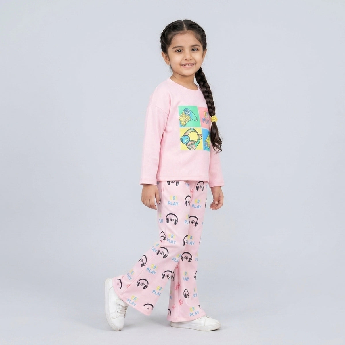 Girls Graphic Co-Ord Set – Cute Printed Sweatshirt & Flared Pants Outfit for Kids - image 8