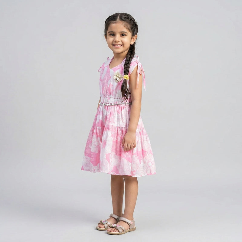 Girls Floral A-Line Dress with Leggings – Elegant Casual & Party Wear Outfit for Kids