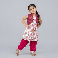 Girls Printed long blue and pink ethnic dress – Stylish Summer Casual dress Outfit for Kids