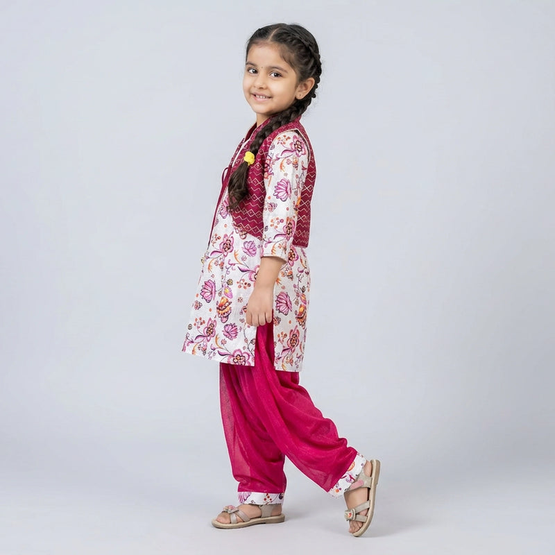 Girls Printed long blue and pink ethnic dress – Stylish Summer Casual dress Outfit for Kids