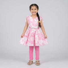 Girls Floral A-Line Dress with Leggings – Elegant Casual & Party Wear Outfit for Kids