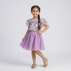 Girls Floral Ruffle Sleeve Top with Pink Flared Skirt Set – Stylish Casual & Party Wear Outfit for Kids