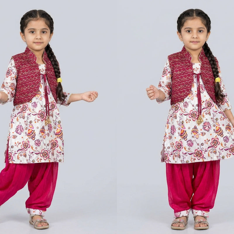 Girls Printed long blue and pink ethnic dress – Stylish Summer Casual dress Outfit for Kids