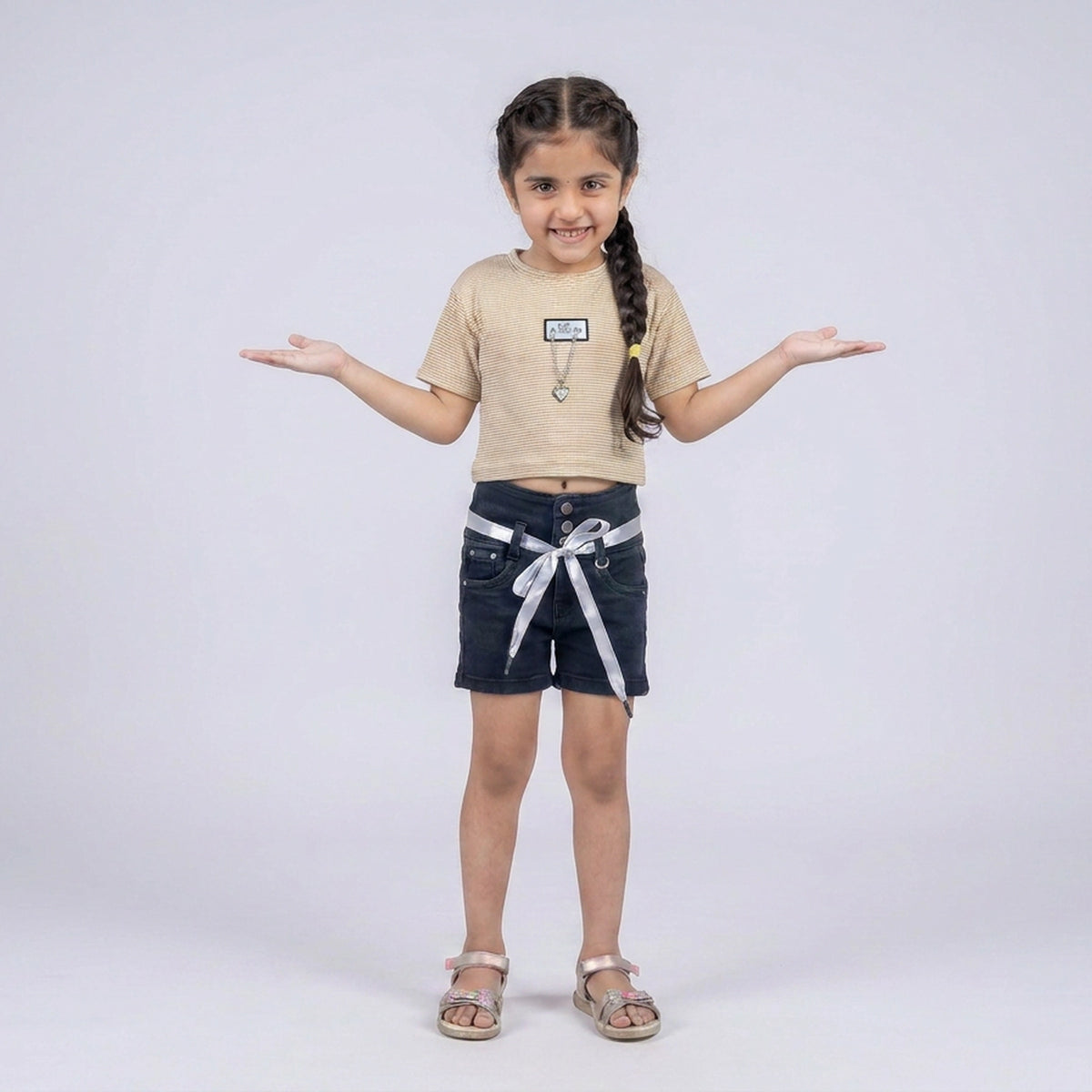Girls Textured Crop T-Shirt