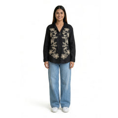 Women’s Embroidered Cotton Shirt – Floral Detail Button-Down Top | Pink, White,Beige,Black & Maroon Smart Casual Shirt