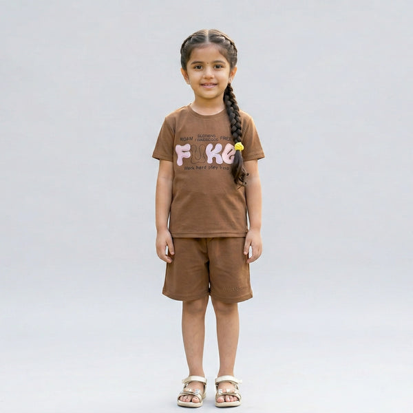 Girls Printed Co-Ord Set – Casual T-Shirt & Shorts Summer Outfit for Kids