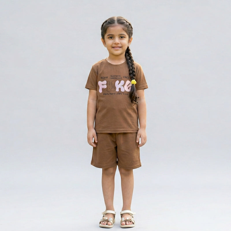 Girls Printed Co-Ord Set – Casual T-Shirt & Shorts Summer Outfit for Kids