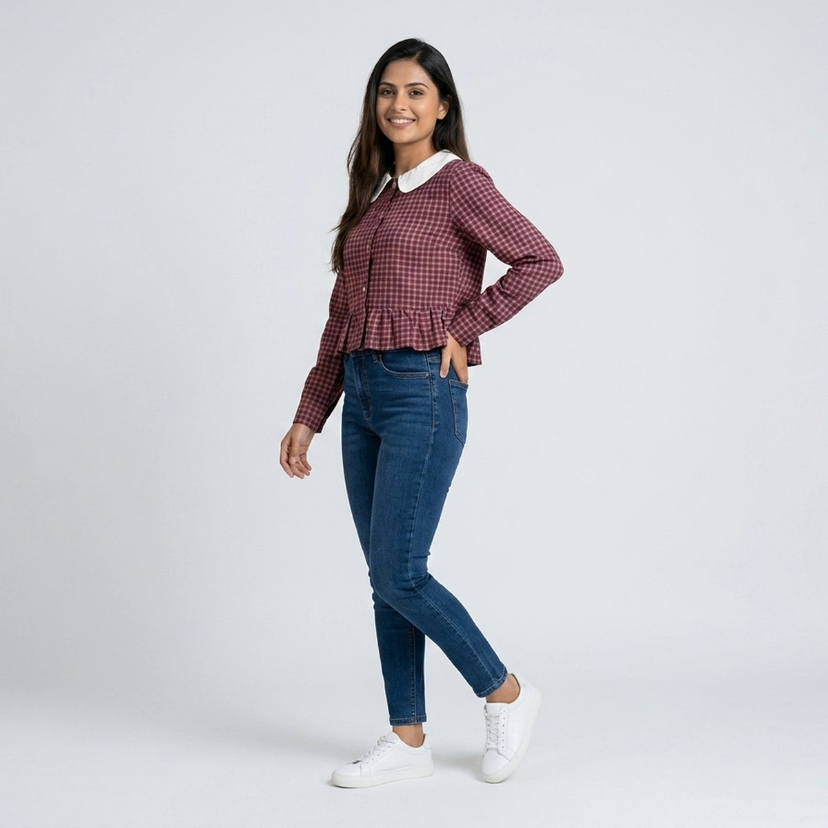 Women’s Gingham Peplum Top with Peter Pan Collar – Casual Chic Outfit Set - image 5