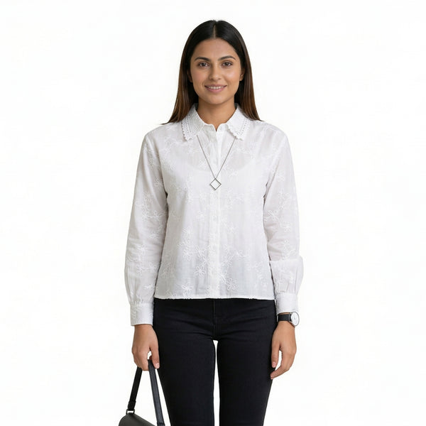 Blush Floral Embroidered Button-Down Shirt – Elegant Everyday Chic