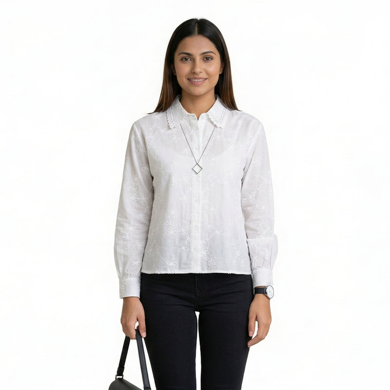 Blush Floral Embroidered Button-Down Shirt – Elegant Everyday Chic