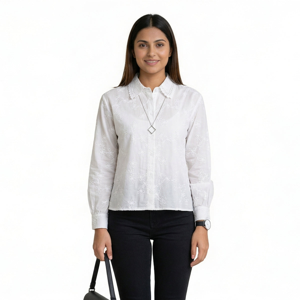 Blush Floral Embroidered Button-Down Shirt – Elegant Everyday Chic - image 3