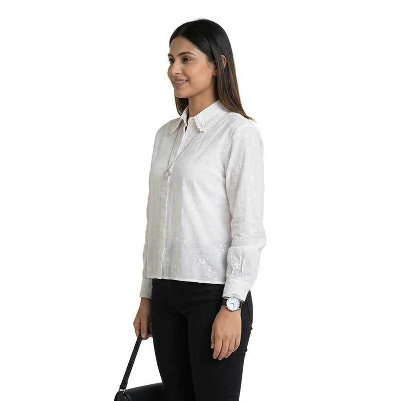 Blush Floral Embroidered Button-Down Shirt – Elegant Everyday Chic