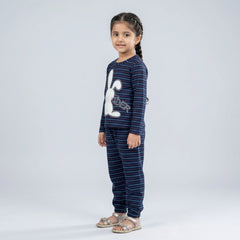 Girls Striped Co-Ord Set – Cute Bunny Print Cotton Top & Jogger Pants for Kids