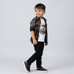 Boys Dark Printed Shirt with Graphic T-Shirt & Grey Jeans – Stylish Kids 3-Piece Casual Outfit Set KD-MV-B-SET-10060