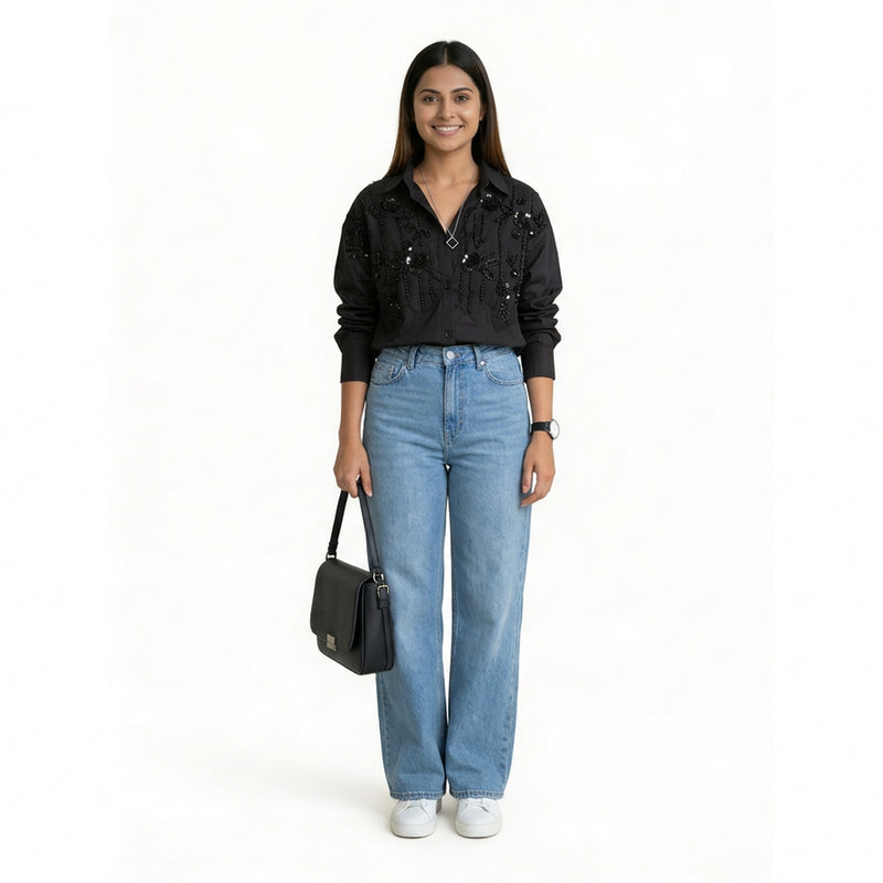 Women’s Embroidered Shirt – Elegant Button-Down Cotton Top | Smart Casual & Office Wear