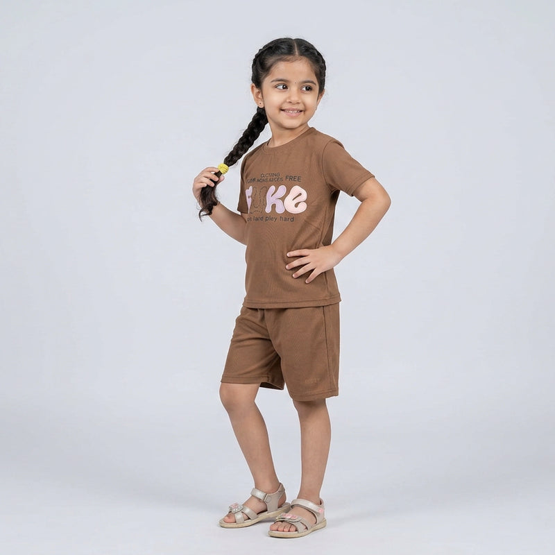 Girls Printed Co-Ord Set – Casual T-Shirt & Shorts Summer Outfit for Kids