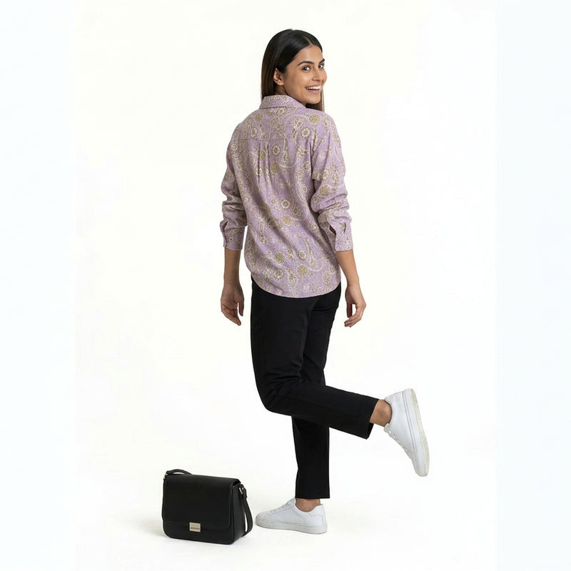 Women’s Printed Casual Shirt – Floral Pattern Button-Down Top | Smart Casual Everyday Wear