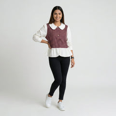 Women’s Gingham Peplum Top with Peter Pan Collar – Casual Chic Outfit Set