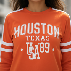 Women’s “Houston Texas” Printed Full Sleeve Cotton T-Shirt