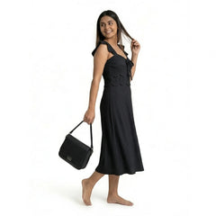 Ribbed Midi Dress with Ruffle Sleeves & Tie Front – Elegant A-Line Summer Dress for Women