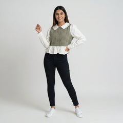 Women’s Gingham Peplum Top with Peter Pan Collar – Casual Chic Outfit Set