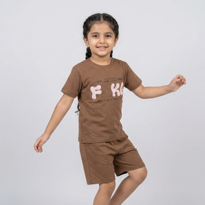 Girls Printed Co-Ord Set – Casual T-Shirt & Shorts Summer Outfit for Kids