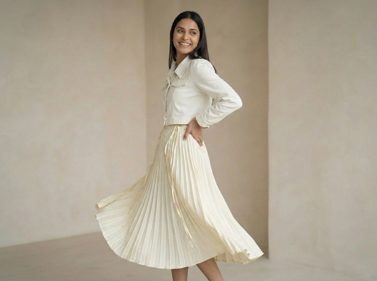 Women’s Pleated Maxi Dress with Crop Shirt Top – Elegant Long Sleeve Dress - image 14