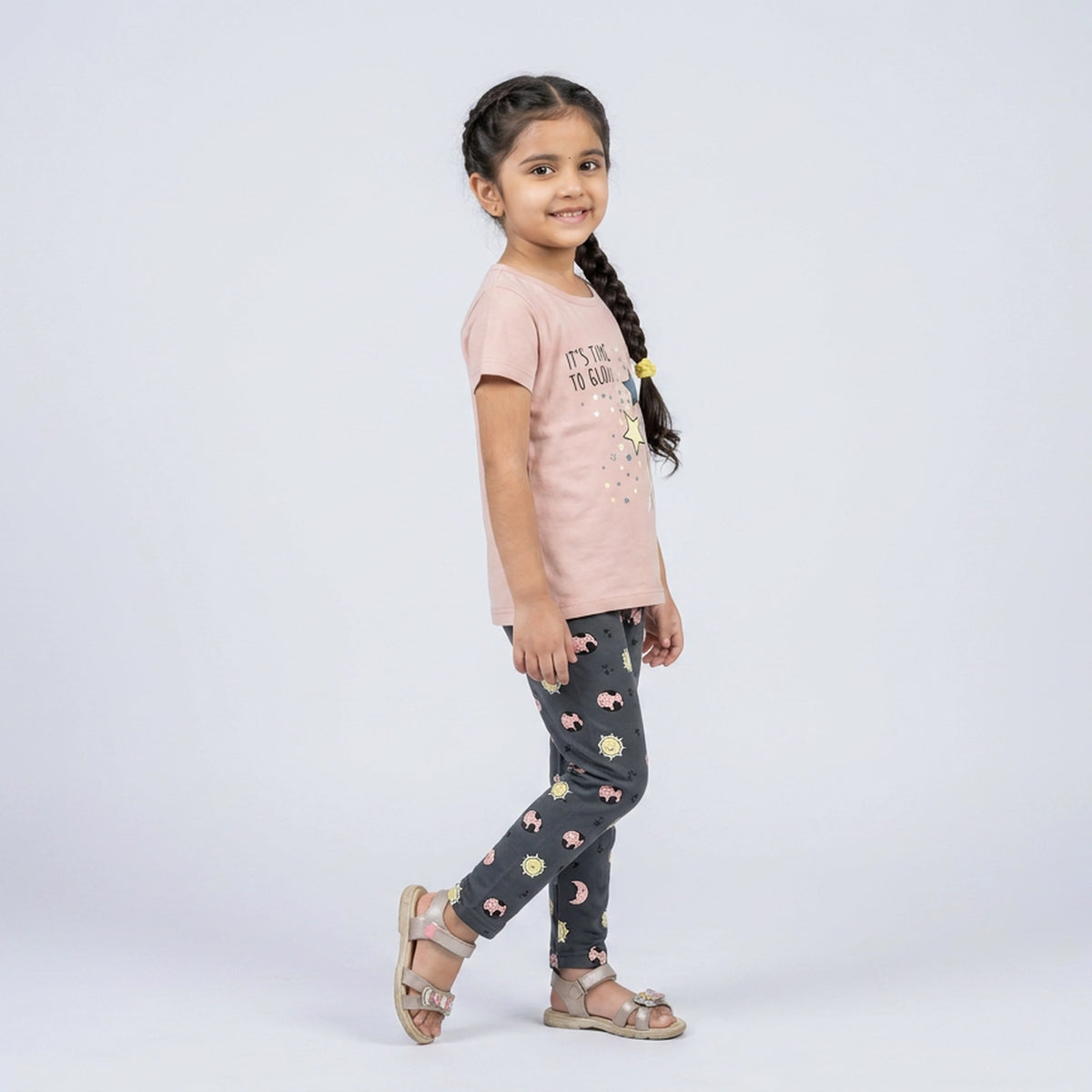 Girls Lavender Heart Print T-Shirt with Pink Printed Leggings Set