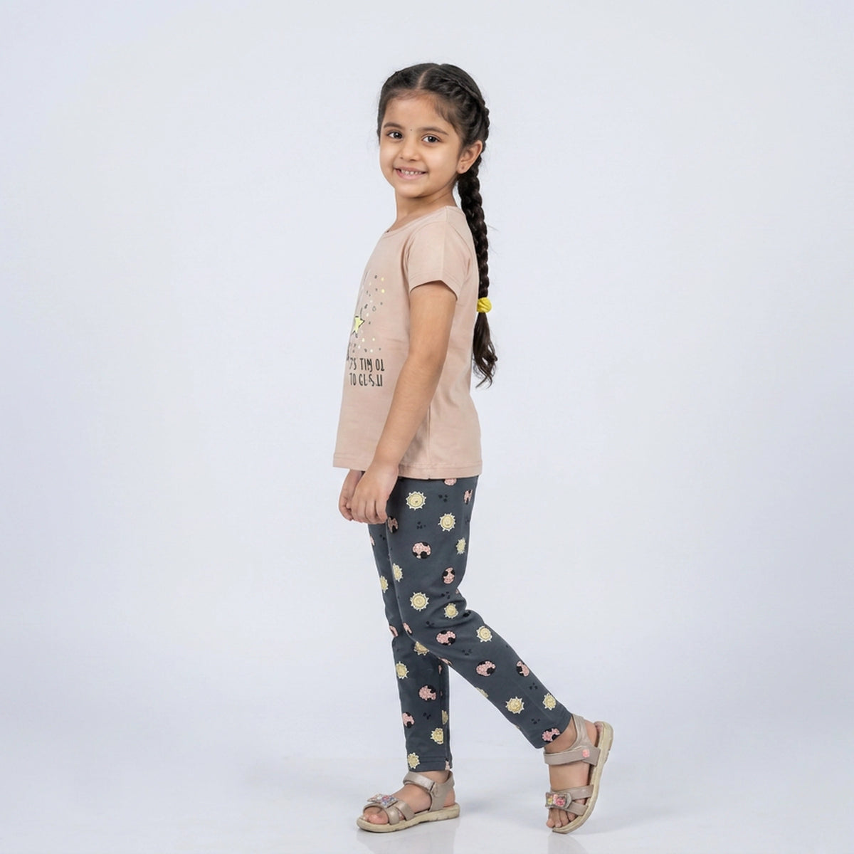 Girls Lavender Heart Print T-Shirt with Pink Printed Leggings Set
