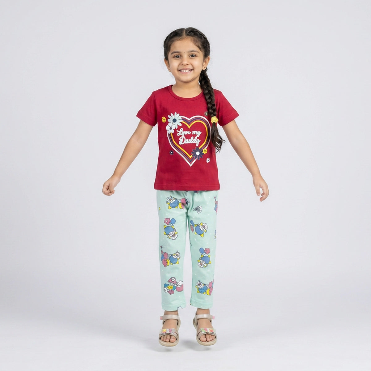 Girls Lavender Heart Print T-Shirt with Pink Printed Leggings Set