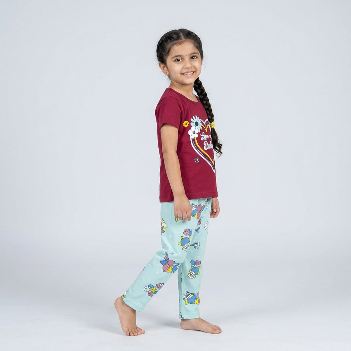 Girls Lavender Heart Print T-Shirt with Pink Printed Leggings Set