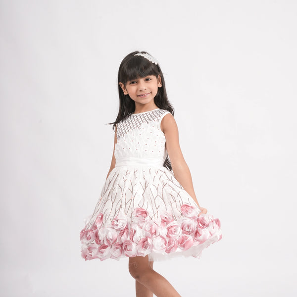 White Floral Gown for Kids - Elegant and Dreamy Party Wear