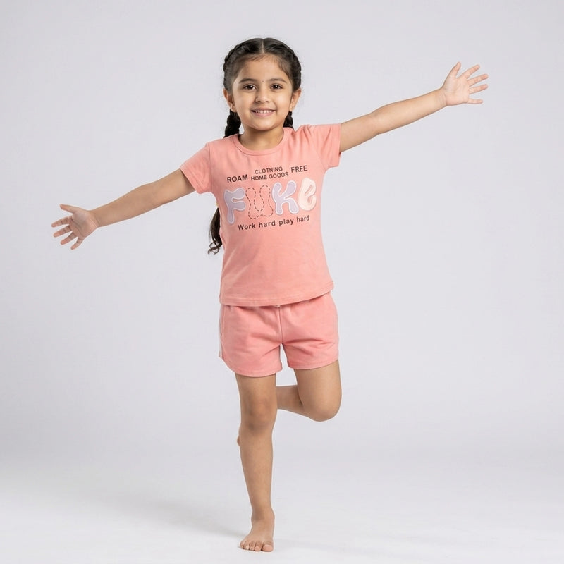 Girls Printed Co-Ord Set – Casual T-Shirt & Shorts Summer Outfit for Kids