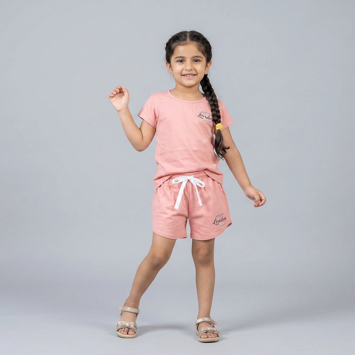 Kids Black London Print Cotton T-Shirt with Drawstring Shorts Set