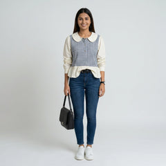Women’s Gingham Peplum Top with Peter Pan Collar – Casual Chic Outfit Set