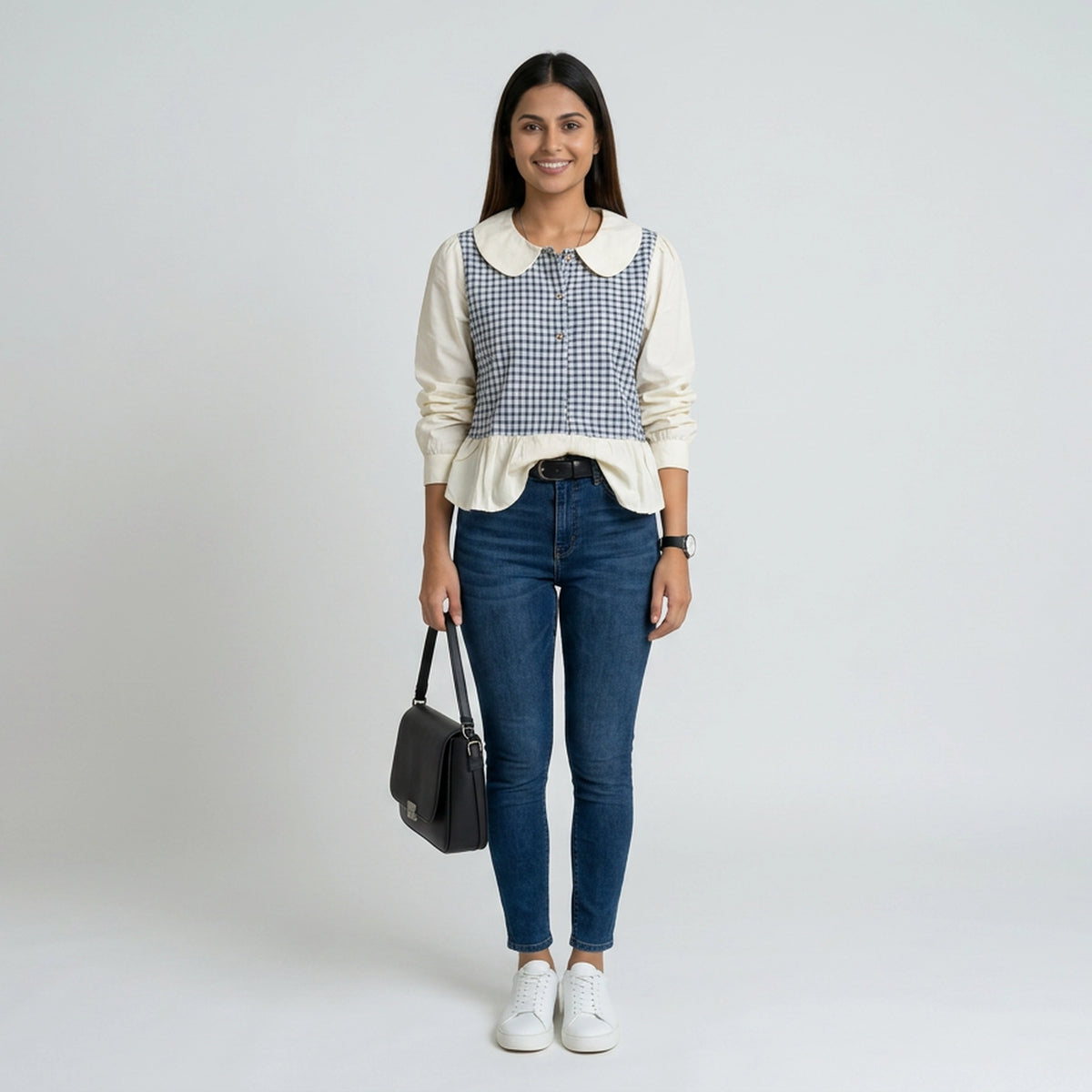 Women’s Gingham Peplum Top with Peter Pan Collar – Casual Chic Outfit Set - image 7
