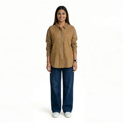 Women’s Embroidered Cotton Shirt – Floral Detail Button-Down Top | Pink, White,Beige,Black & Maroon Smart Casual Shirt
