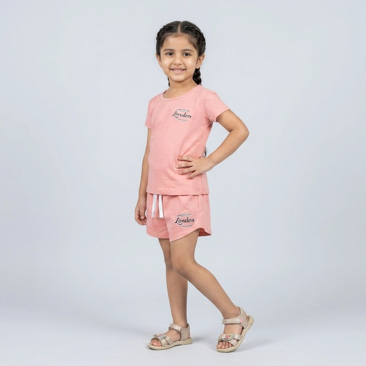 Kids Black London Print Cotton T-Shirt with Drawstring Shorts Set