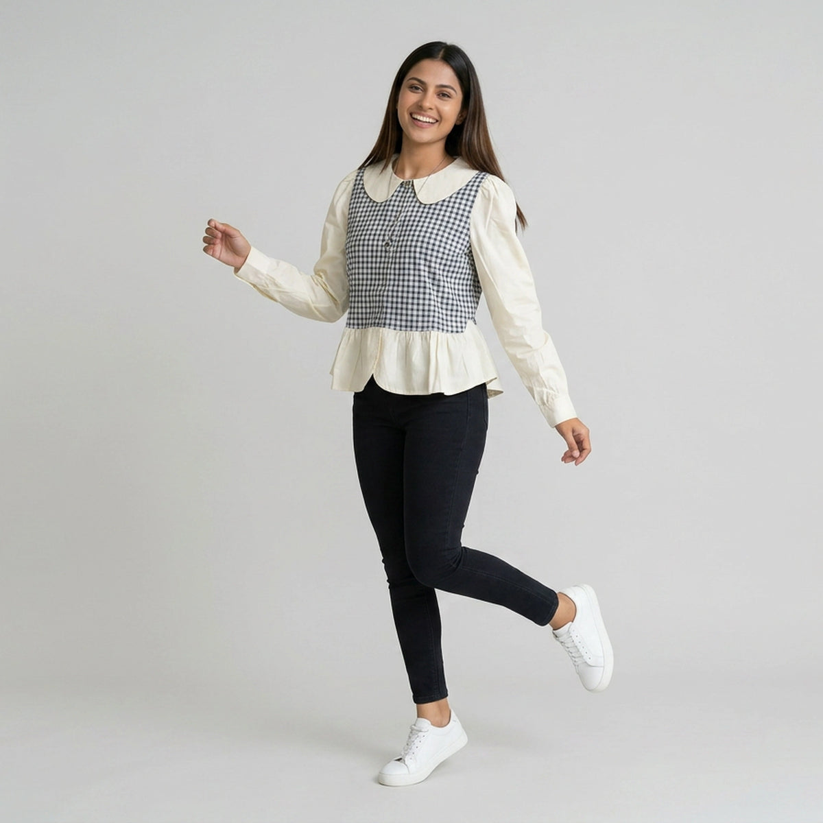 Women’s Gingham Peplum Top with Peter Pan Collar – Casual Chic Outfit Set - image 8