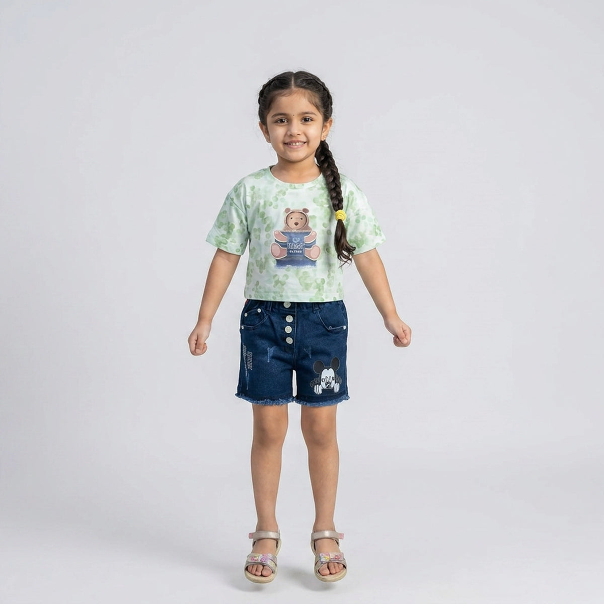 Girls Tie-Dye Teddy Bear Print T-Shirt