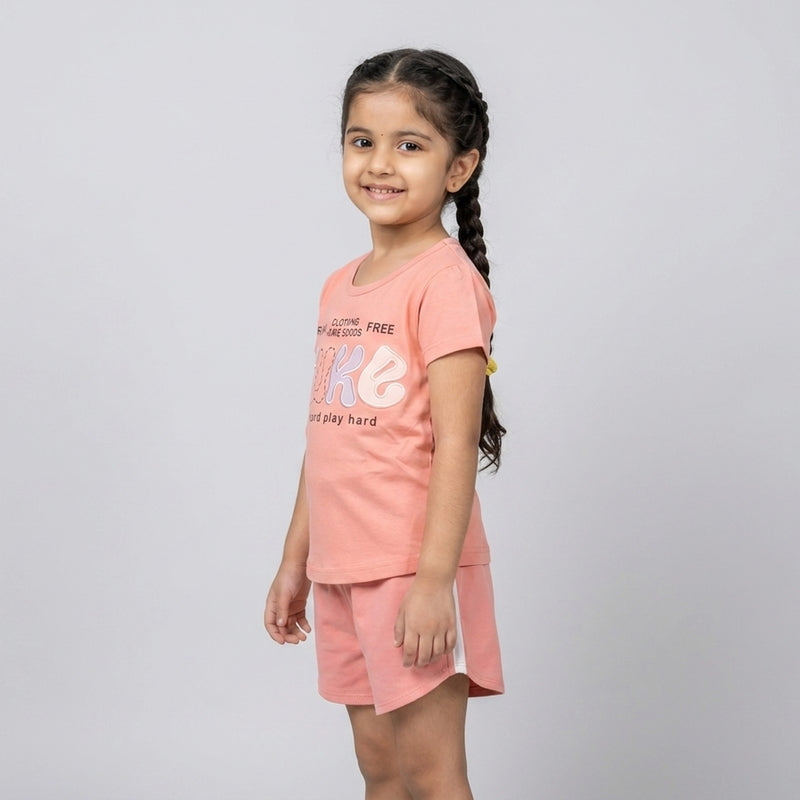 Girls Printed Co-Ord Set – Casual T-Shirt & Shorts Summer Outfit for Kids
