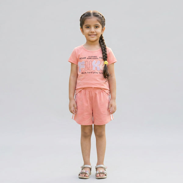 Girls Printed Co-Ord Set – Casual T-Shirt & Shorts Summer Outfit for Kids