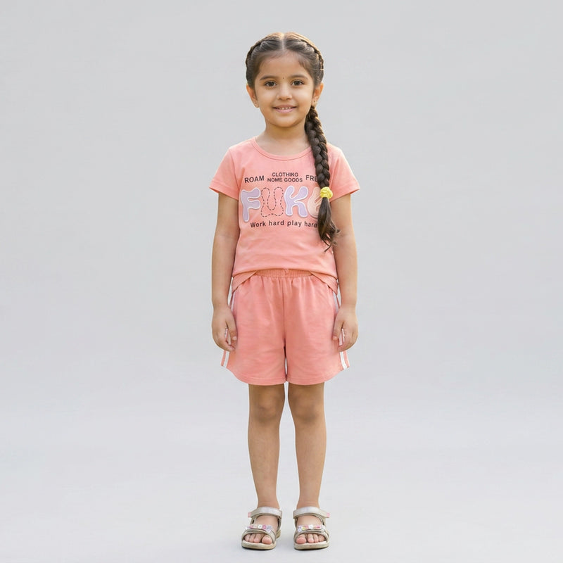 Girls Printed Co-Ord Set – Casual T-Shirt & Shorts Summer Outfit for Kids